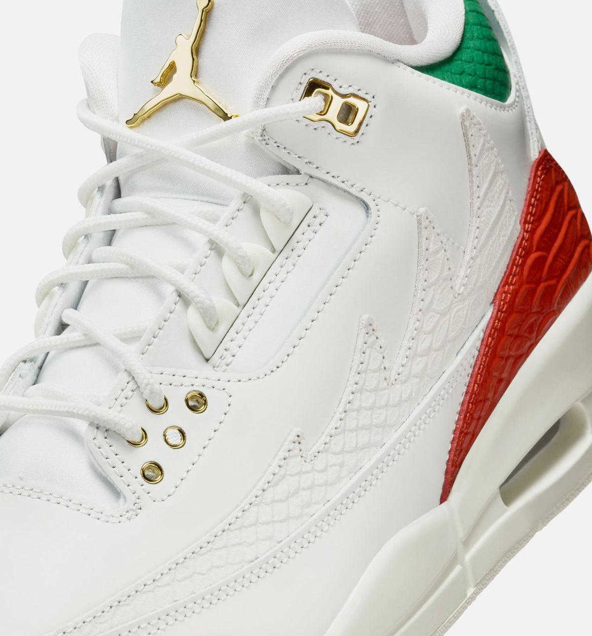 Air Jordan 3 Retro El Vuelo Men's Sneakers - Summit White / Pine Green / Dragon Red / Metallic Gold
