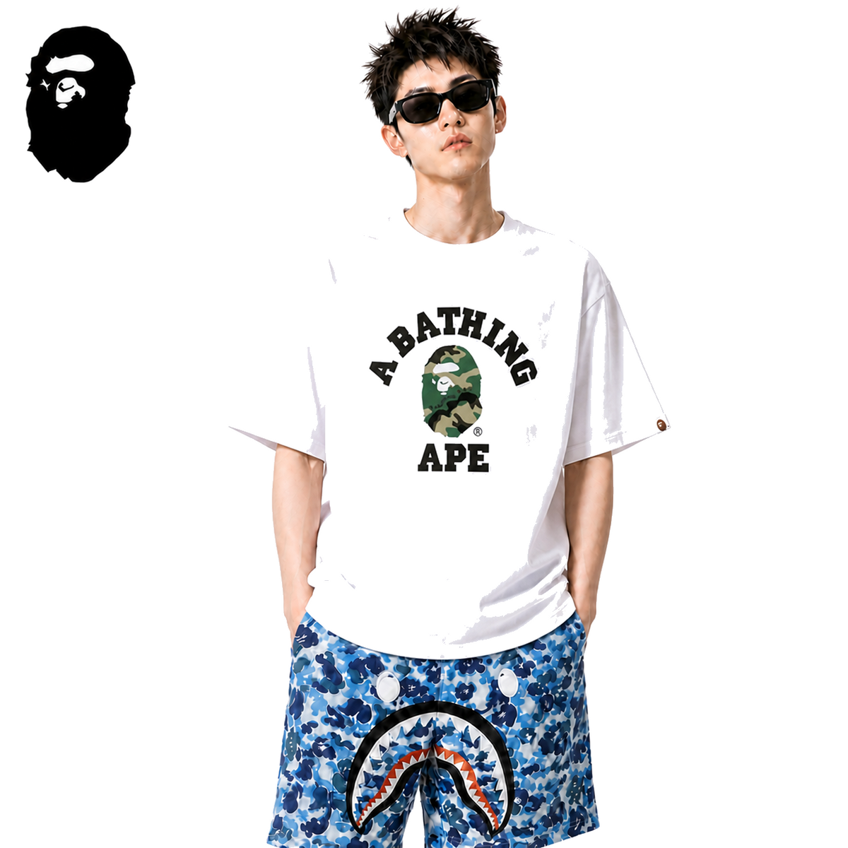 BAPE Woodland Camo College Men's T-Shirt - White