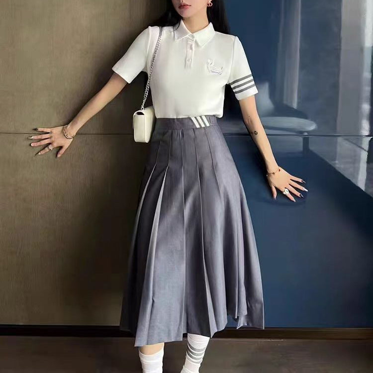 Thom Browne Women's Polo T-Shirt + Mid-Length Skirt Set