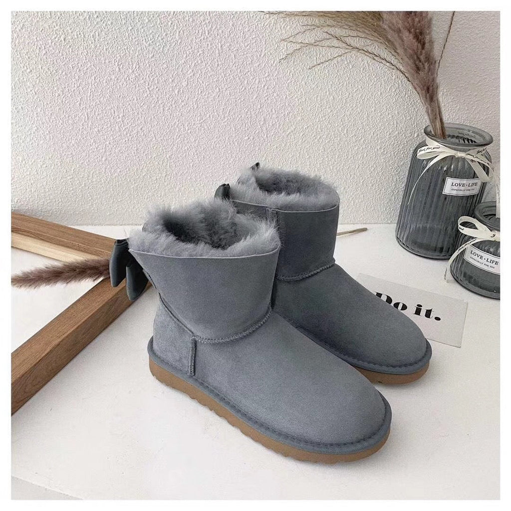 Grey Elegant Bow Detail Ankle Boots — New Arrival | In Stock