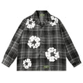 Denim Tears Black and gray checkered white wreath print loose long-sleeve shirt