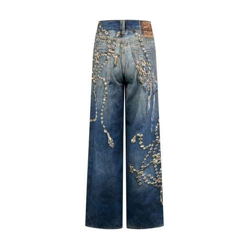Acne Studios Ornate Graphic‑Print Wide‑Leg Denim Jeans