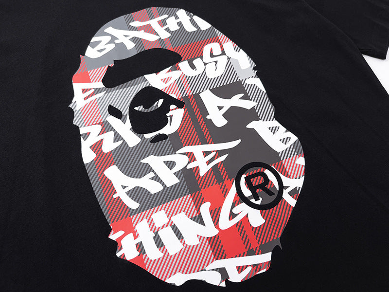 BAPE Red Stroke Camo Big Ape Head Men's T-Shirt - Black
