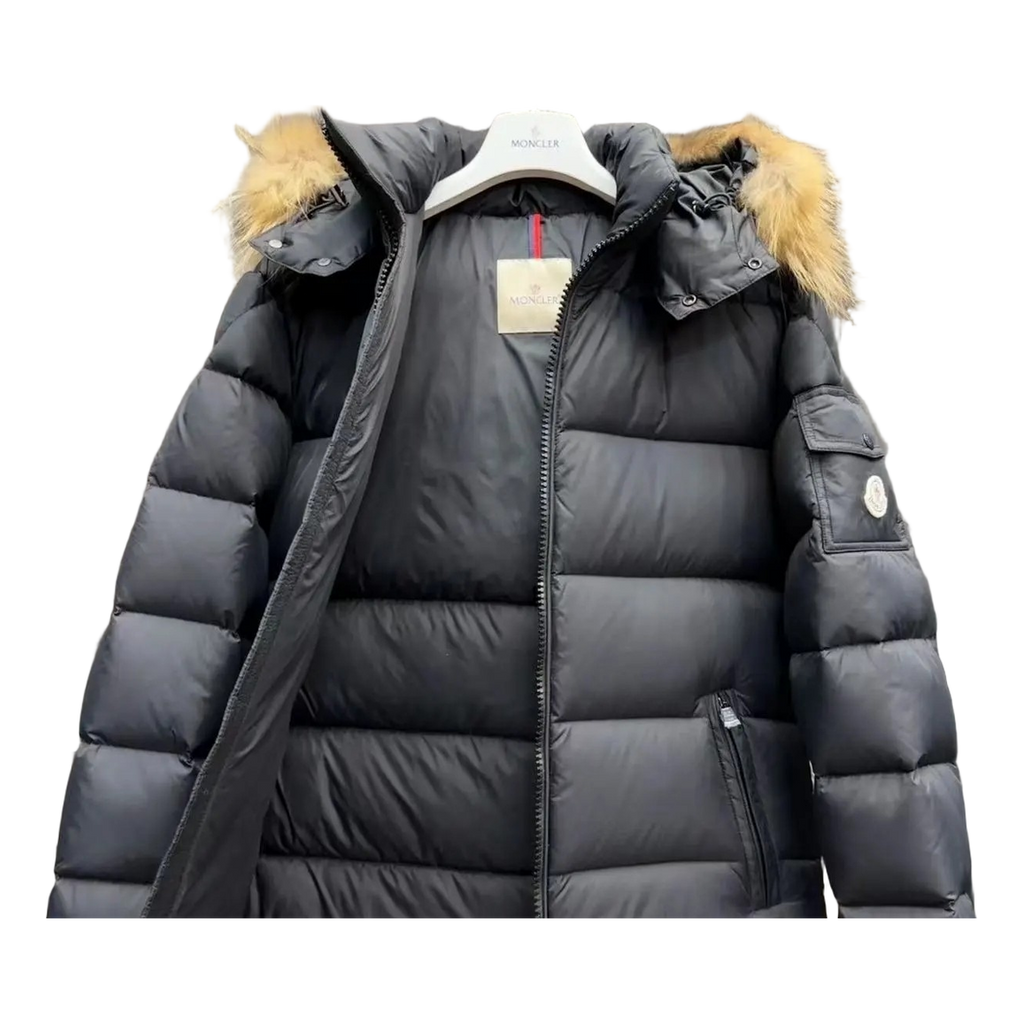 Moncler Fur-Trim Hooded Short Puffer Jacket – Black