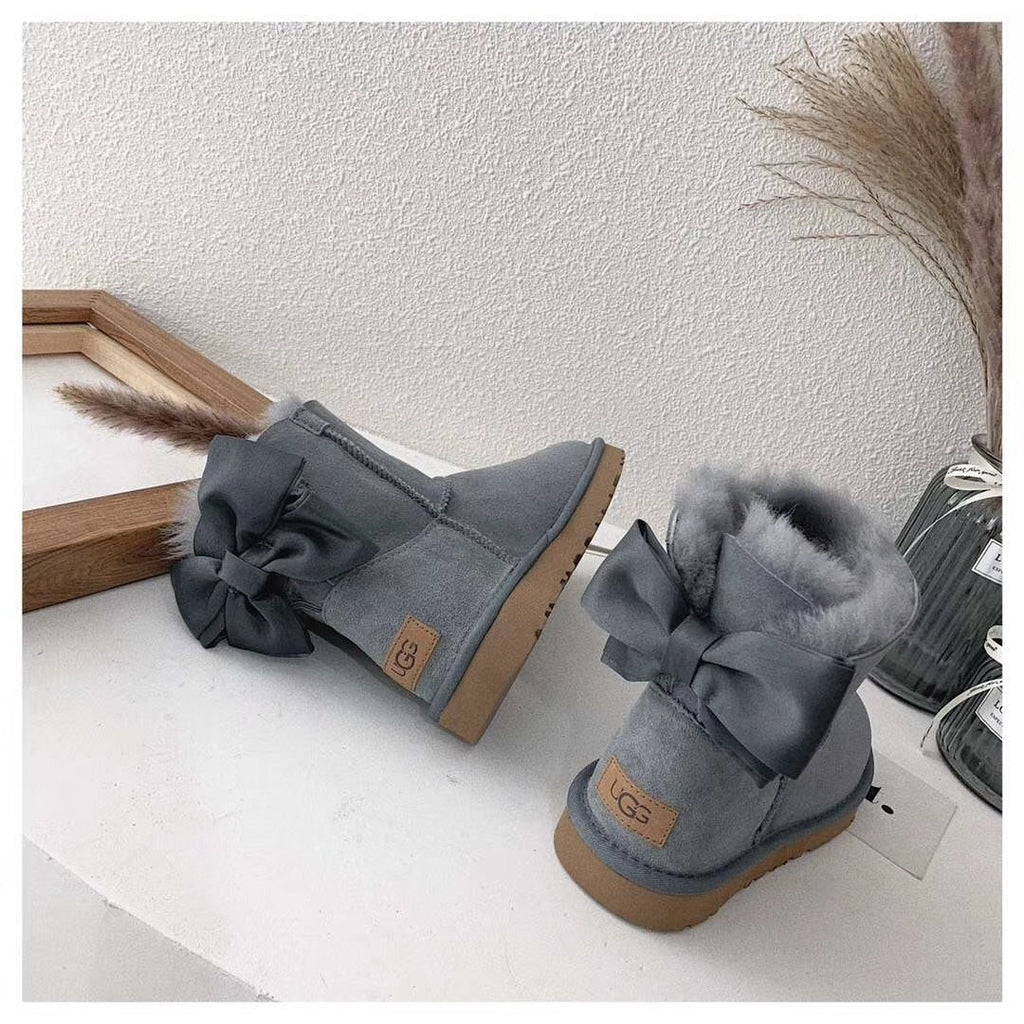 Grey Elegant Bow Detail Ankle Boots — New Arrival | In Stock