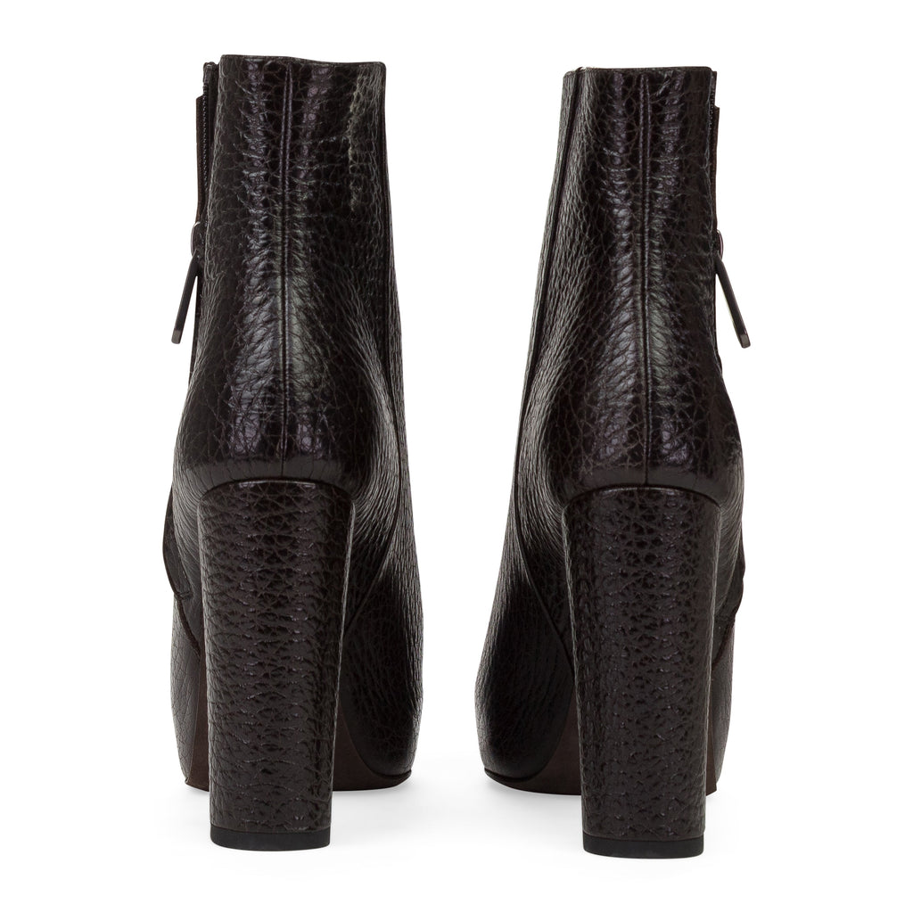 BROWN PEEP TOE HEELED BOOTS