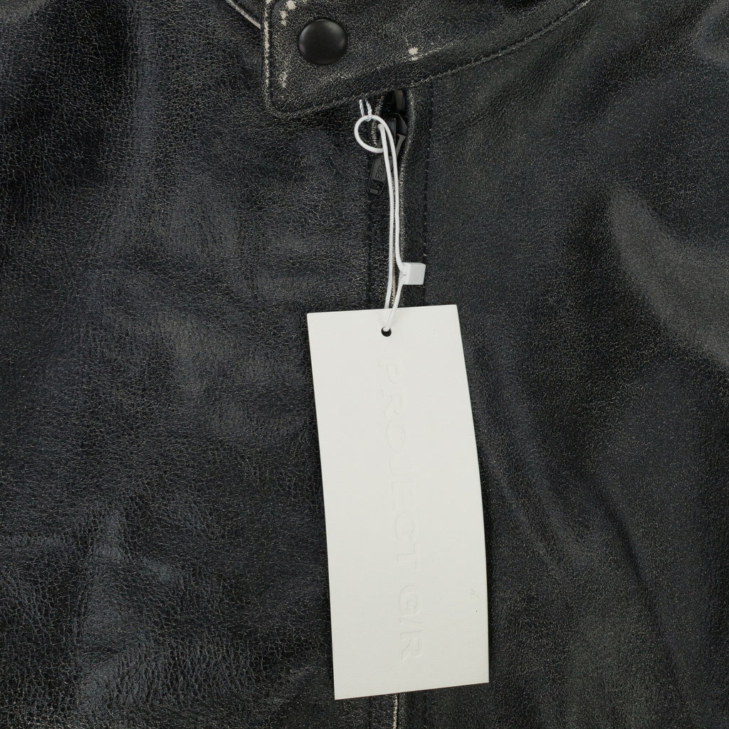 BLACK DISTRESSED BIKER LEATHER JACKET