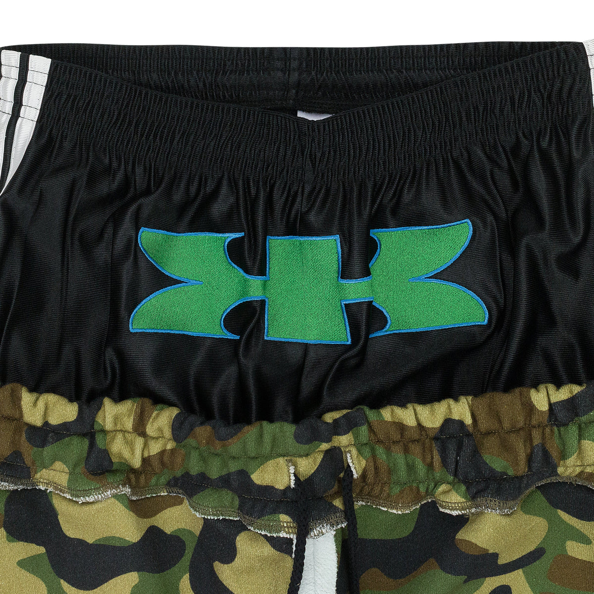 GREEDY UNIT x MURD333R.FM GREEN CAMO SWEATSHORTS