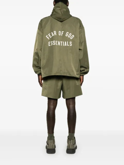 FEAR OF GOD ESSENTIALS Textured Nylon Hooded Coaches Jacket "Military"