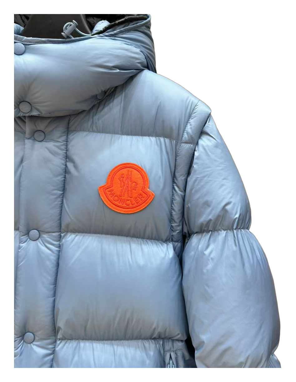 Moncler Orange-Badge Hooded Puffer Jacket – Ice Blue | Premium Down