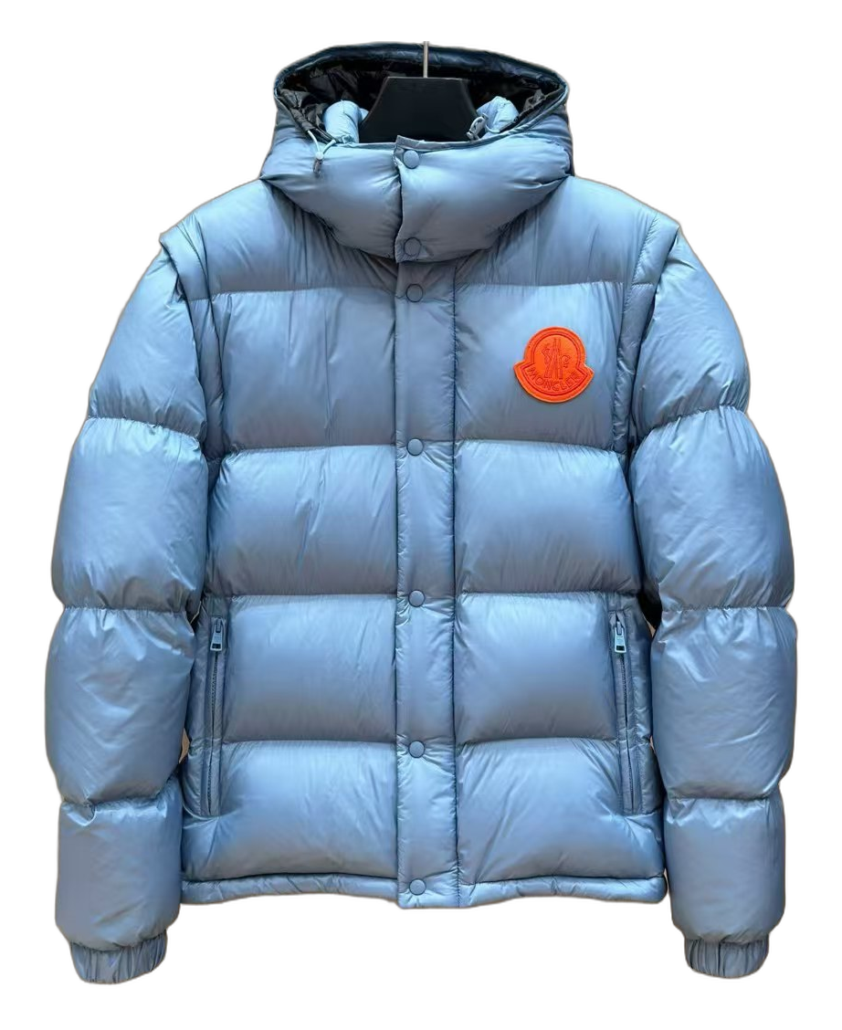 Moncler Orange-Badge Hooded Puffer Jacket – Ice Blue | Premium Down
