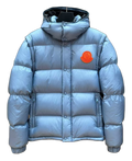 Moncler Orange-Badge Hooded Puffer Jacket – Ice Blue | Premium Down