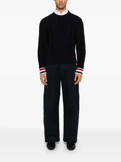 Thom Browne Aran cable stitch merino wool pullover