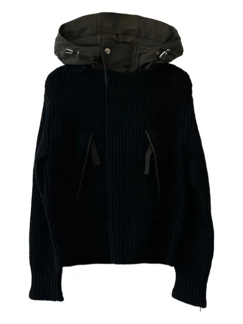 sacai hooded ribbed knit jacket