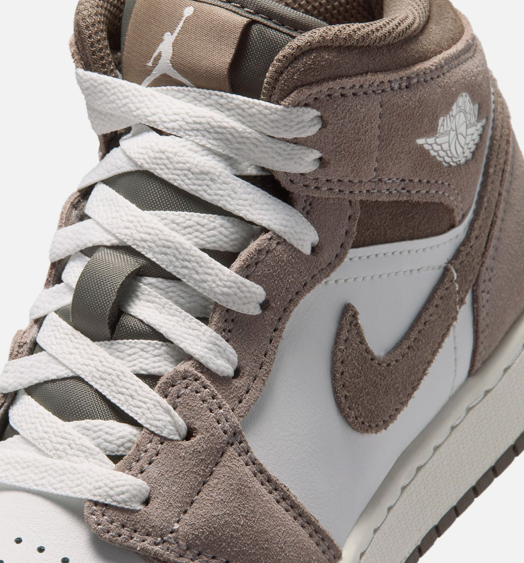 Air Jordan 1 Mid Grade School Lifestyle Shoes - Enigma Stone / Olive Grey / Summit White