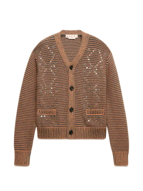 Marni stud-embellished striped cardigan