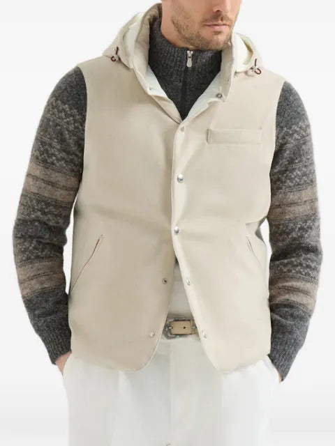 Brunello Cucinelli bonded wool flannel down vest with detachable hood