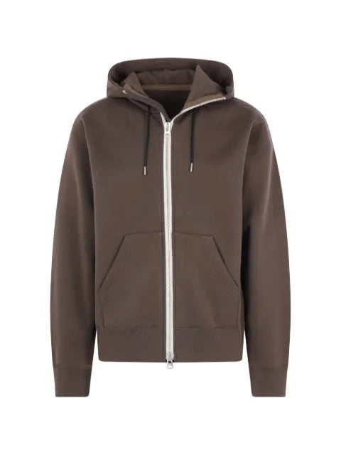sacai zip-up drawstring cotton jersey hoodie