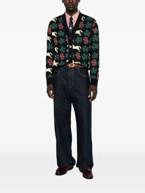 Drôle De Monsieur intarsia-knit cotton cardigan