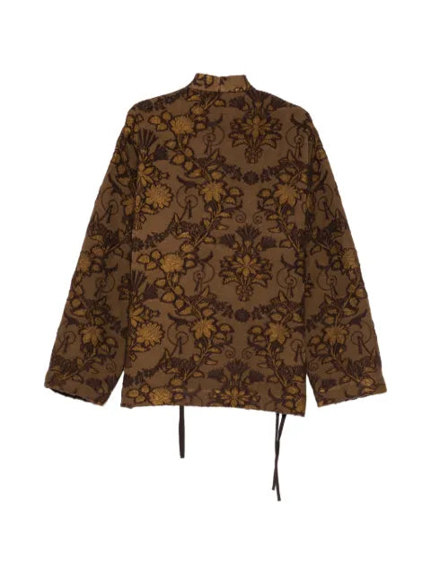 Uma Wang floral-jacquard wrap shirt