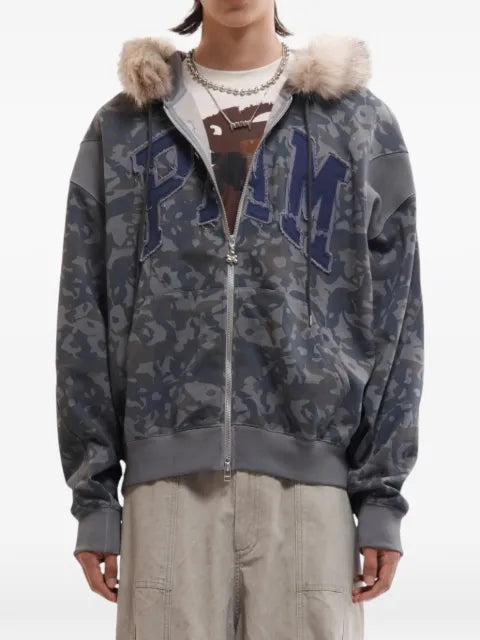 Perks And Mini faux-fur trim camouflage-print hoodie