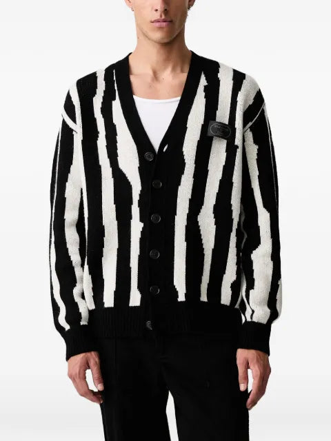 Undercover intarsia-knit logo-patch cardigan