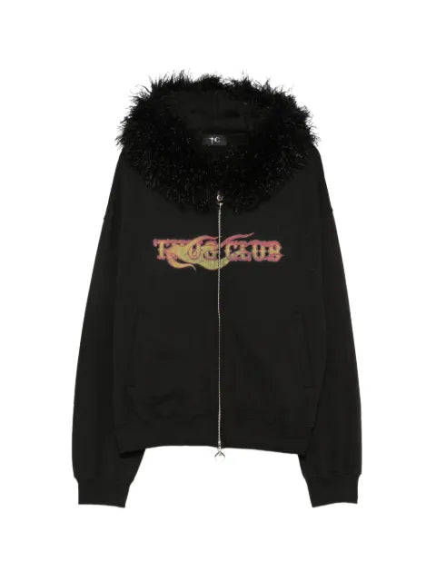 THUG CLUB faux-fur trim graphic-print hoodie