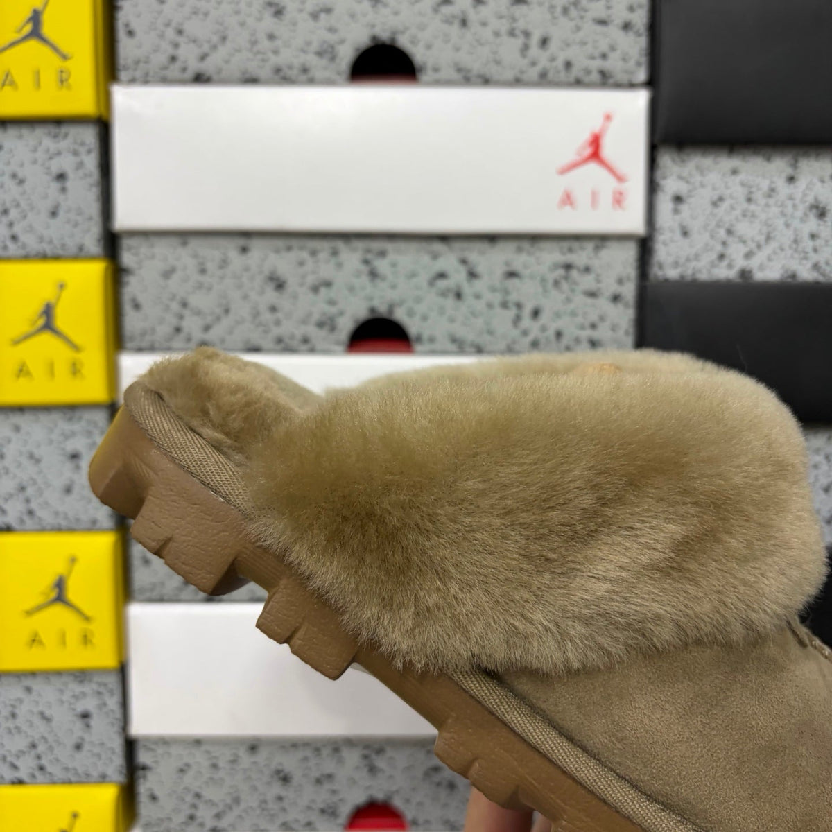 UGG Classic Shearling Clog – Open-Back Suede Mule with Voluminous Natural Shearling Upper & Chunky Lug Sole in Sand