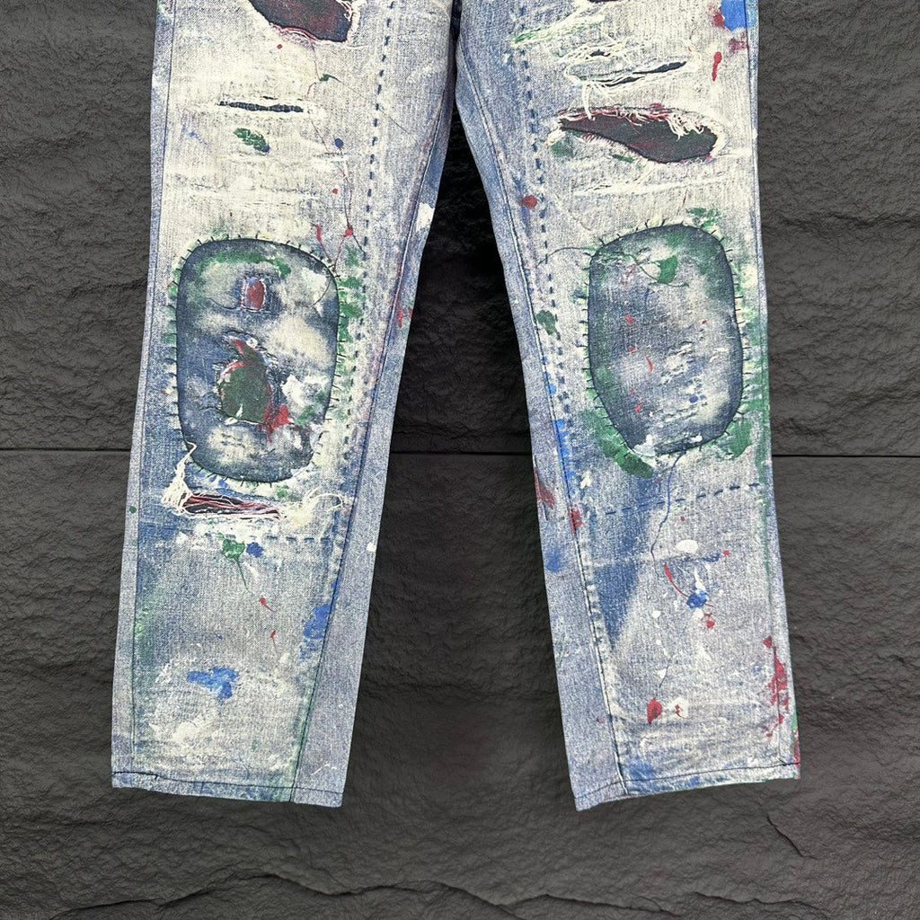 Acne Studios Distressed Paint‑Splatter Patchwork Straight‑Leg Jeans