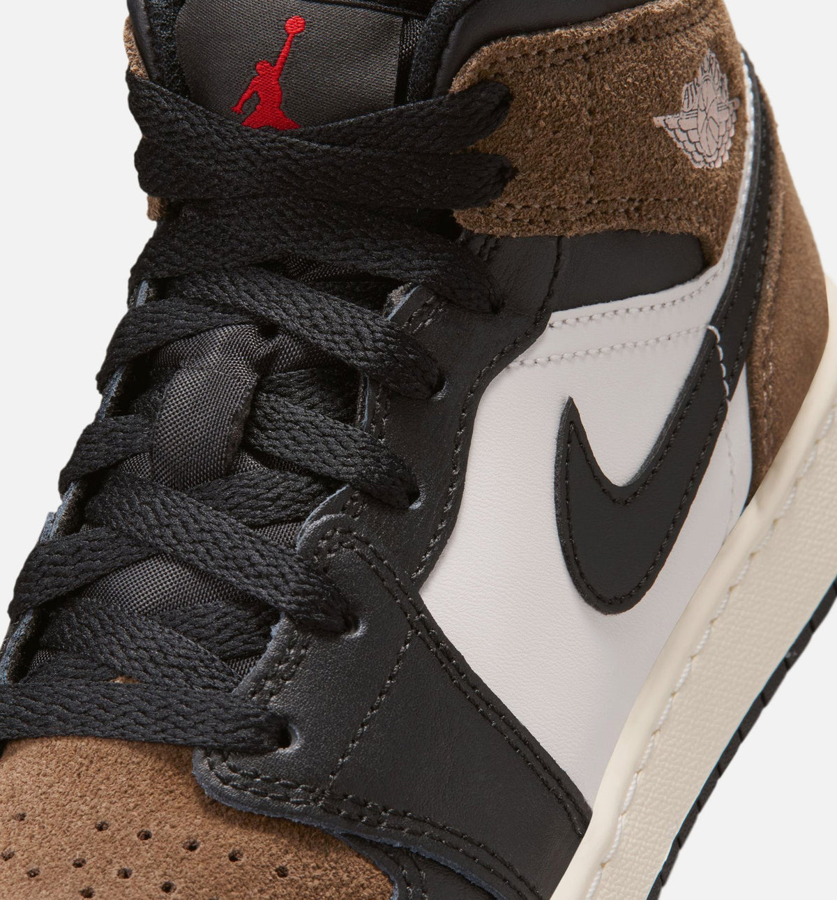 Air Jordan 1 Mid Grade School Lifestyle Shoes - Black Phantom Palomino University Red