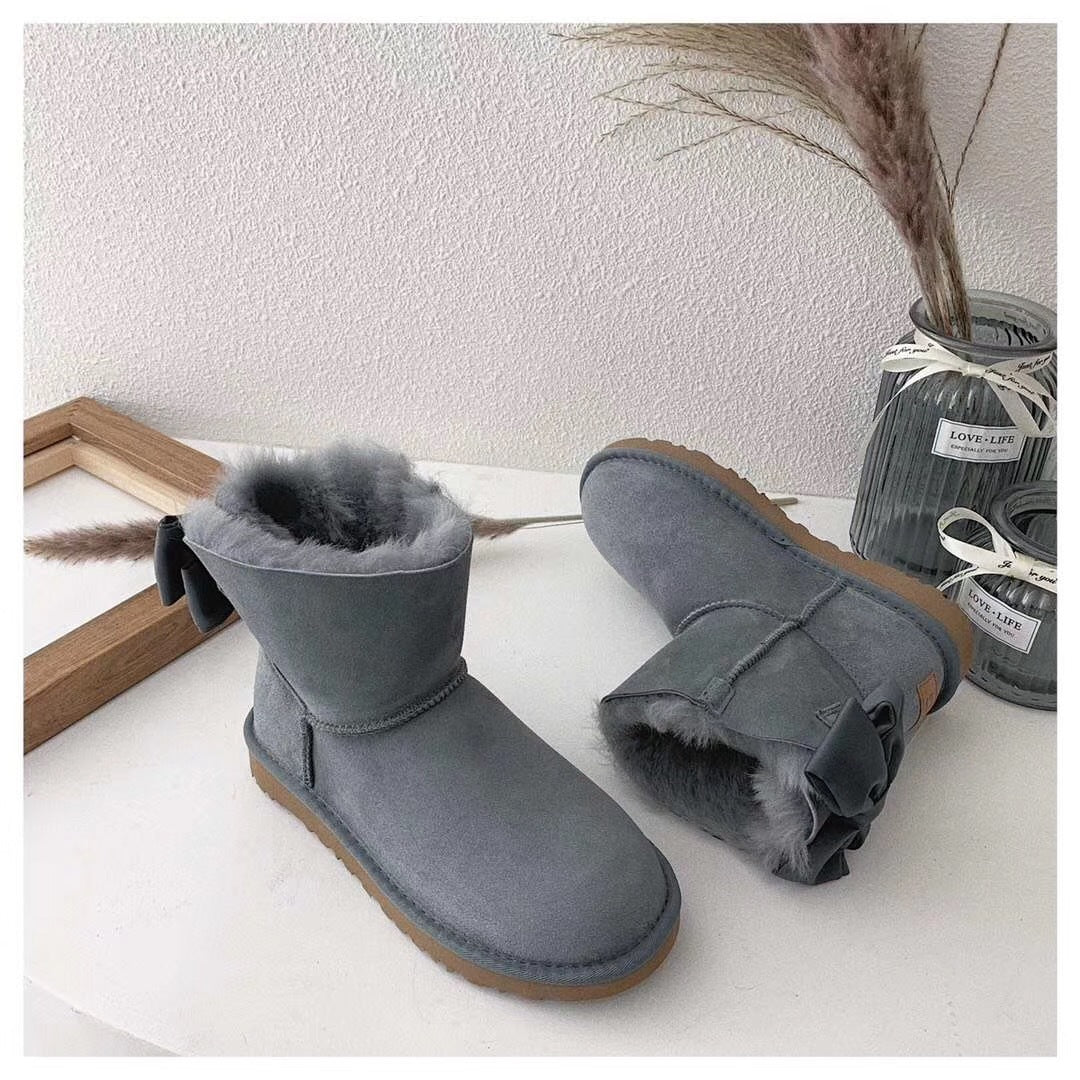 Grey Elegant Bow Detail Ankle Boots — New Arrival | In Stock