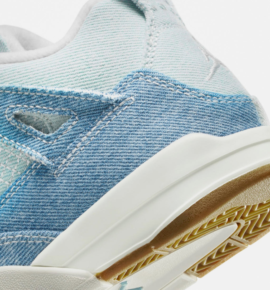 Air Jordan 4 Retro Worn Blue Preschool Shoes - Sail Worn Blue Metallic Gold