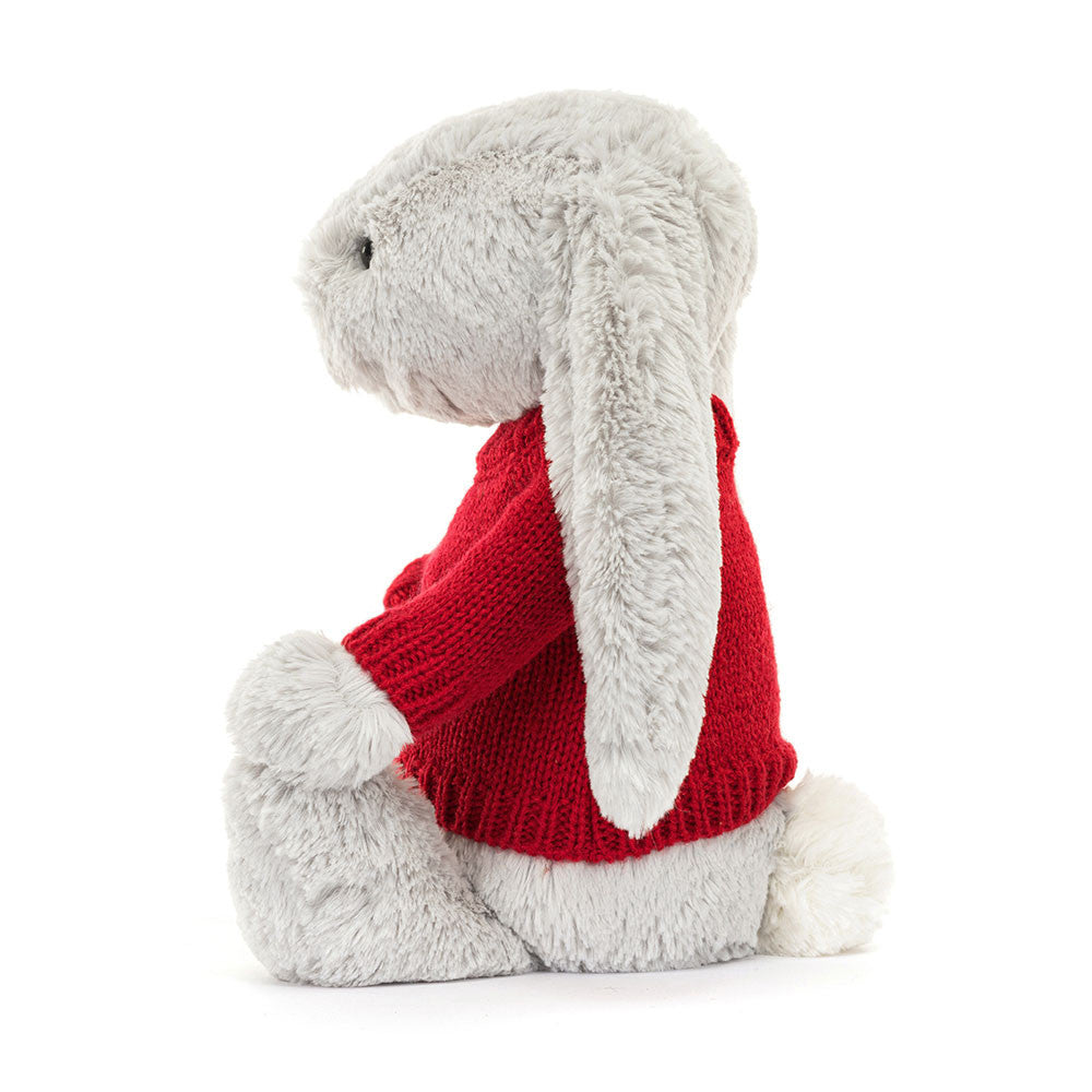 Bashful Silver Bunny with Personalized Red Jumper