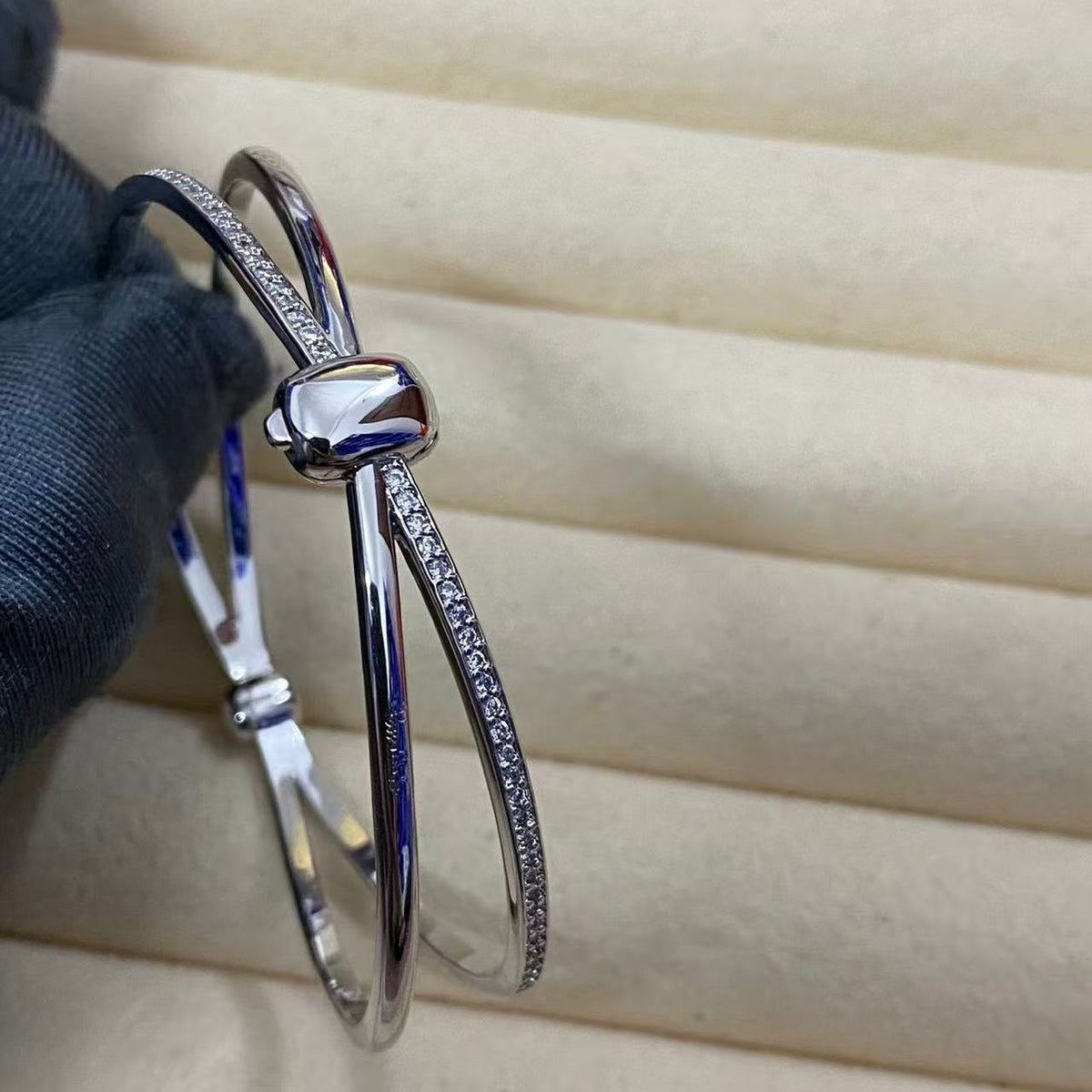 Pomellato Style Crossover Cubic Zirconia 18K Gold-Plated Bangle