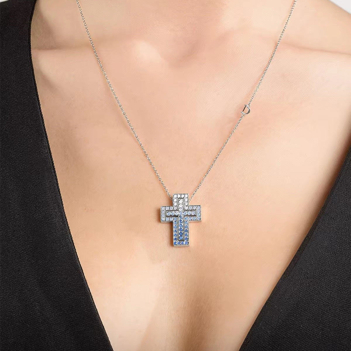 Damiani Style Cross Cubic Zirconia White-Gold-Plated Necklace
