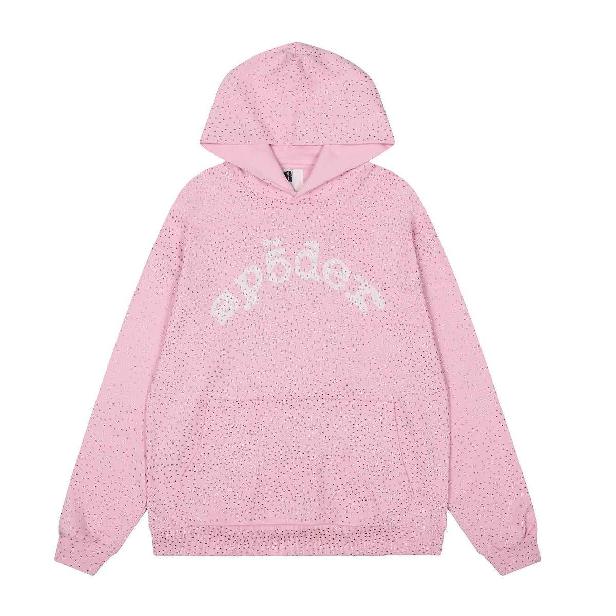 Sp5der Rhinestone Letter Graphic Light Pink Pullover Hoodie