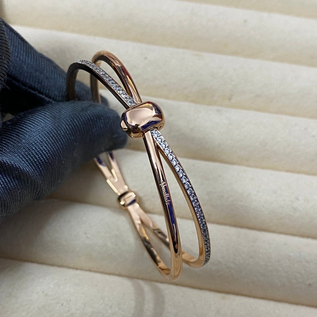Pomellato Style Crossover Cubic Zirconia 18K Gold-Plated Bangle