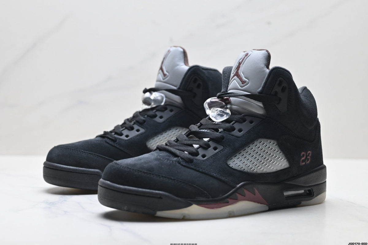 Air Jordan 5 Retro Triple Black Red Accent Sneakers