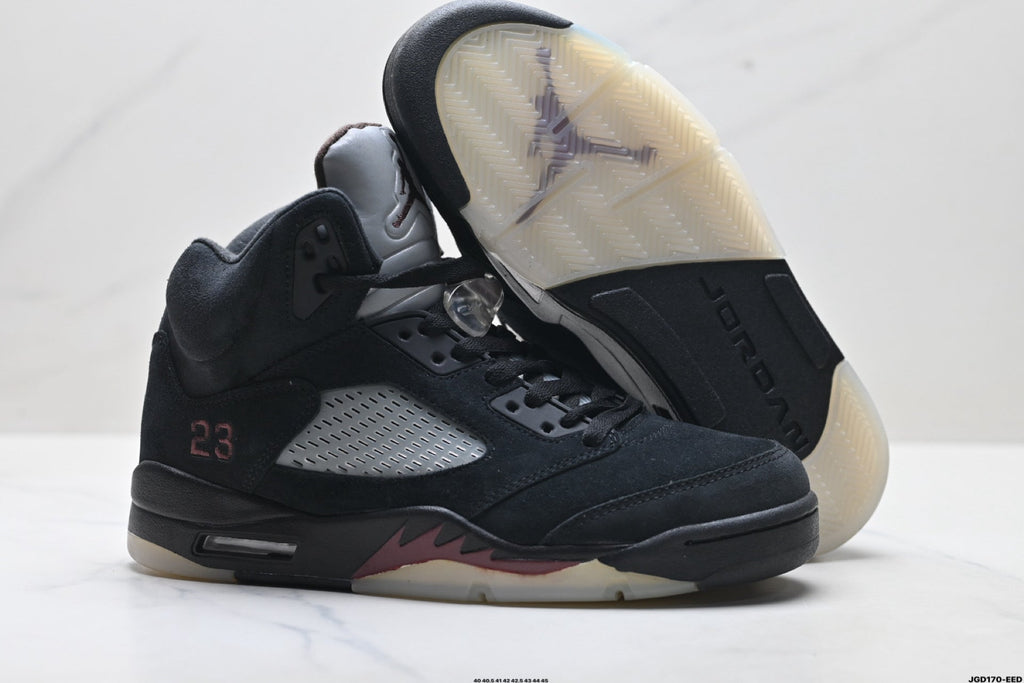 Air Jordan 5 Retro Triple Black Red Accent Sneakers