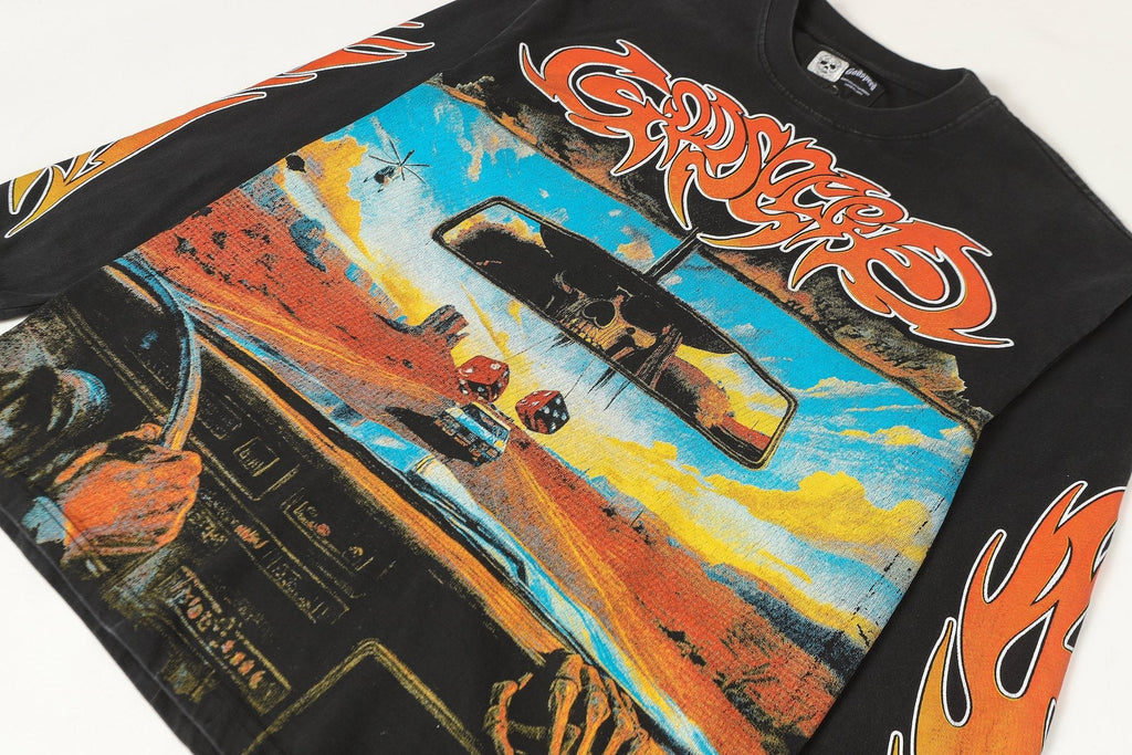 Godspeed Washed Black Flame Graphic Long-Sleeve T-Shirt