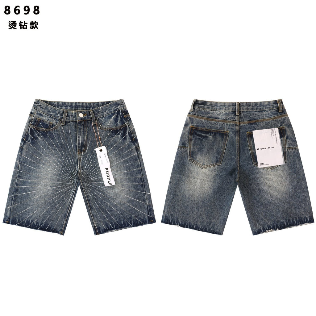 PURPLE Rhinestone Washed Denim Shorts