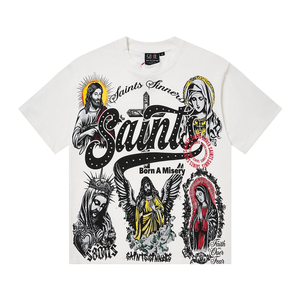 SAINT Rhinestone Religious Graphic T-Shirt