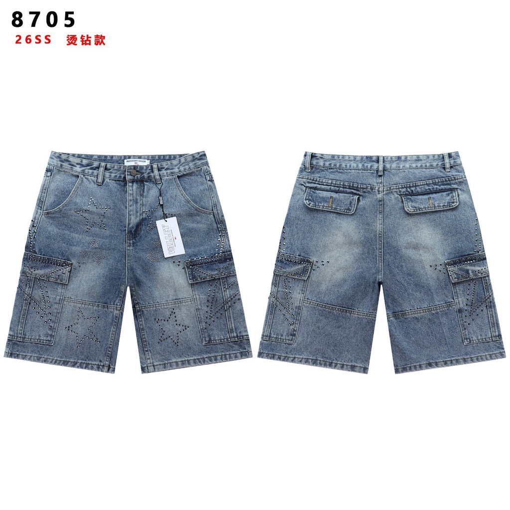VALLEY Star Rhinestone Denim Cargo Shorts
