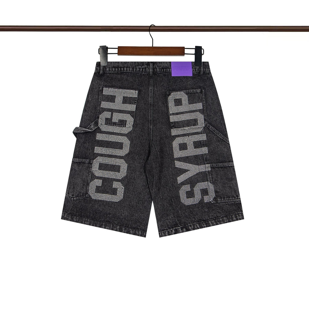 THAT'S A AWFUL LOT OF COUGH SYRUP Rhinestone Washed Denim Shorts