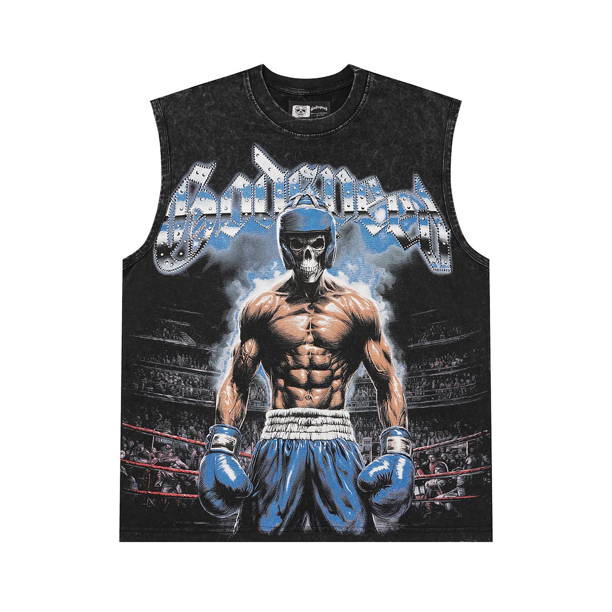 Godspeed Boxer Skull Graphic Acid-Wash Sleeveless T-Shirt