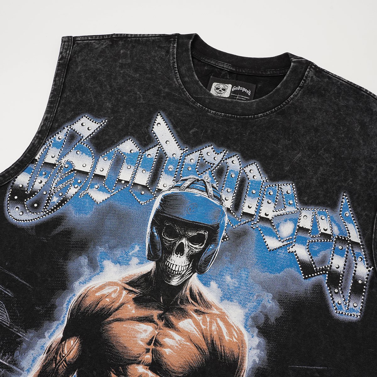 Godspeed Boxer Skull Graphic Acid-Wash Sleeveless T-Shirt