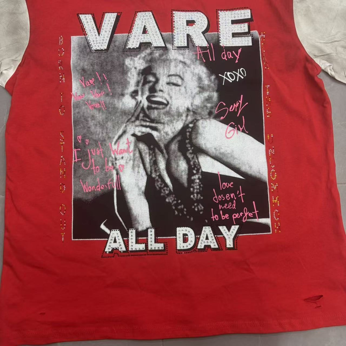 VARE ALL DAY Red Color Block Graphic T-Shirt