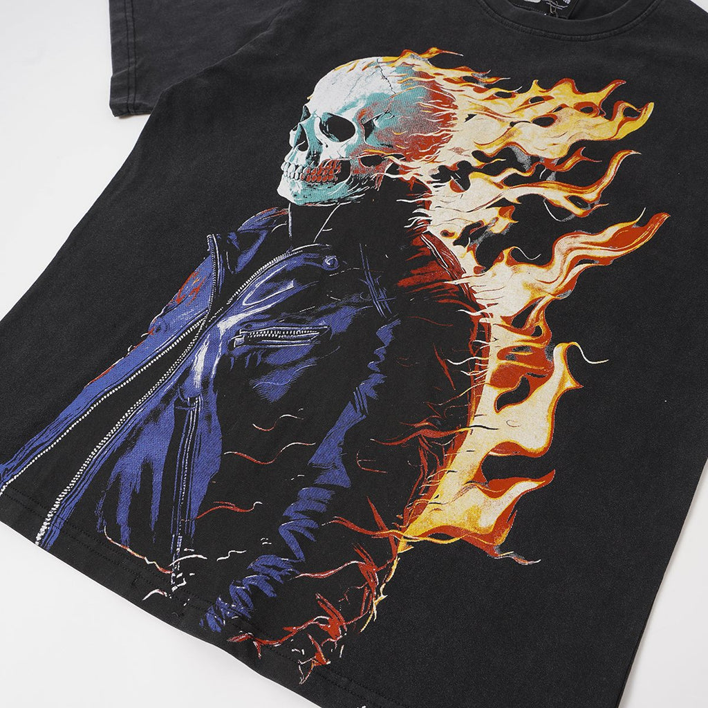 Godspeed Flaming Skull Washed Black Graphic T-Shirt
