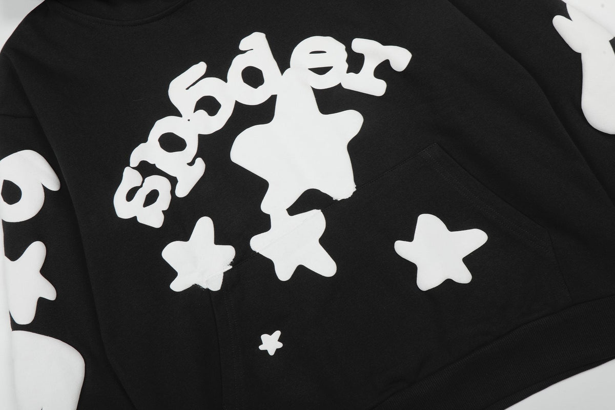 Sp5der Black White Graphic Hoodie & Jogger Matching Set