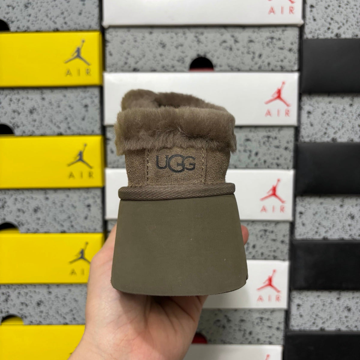 UGG Funkette Platform Clog – Women's Sherpa-Collar Suede Mule in Taupe